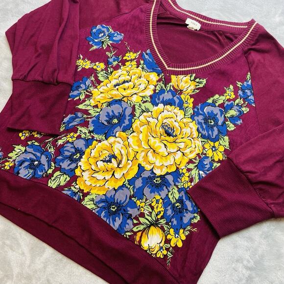 Tiny Anthropologie Ashlee Top Womens M Burgundy Floral V-Neck 3/4 Sleeve Boho - Picture 2 of 8